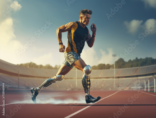 running male athlete with prosthetics