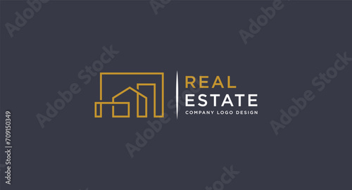 Black and Gold Real Estate Logo Design. Flat Vector Logo Design Template Element for Construction Architecture Building Logos.