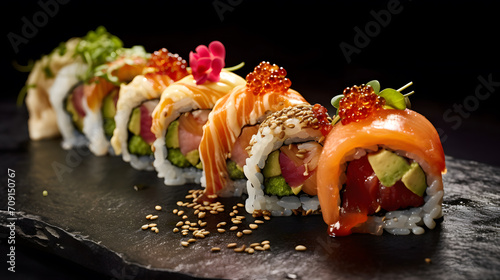 a row of sushi rolls photo