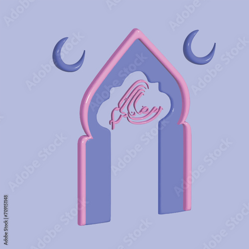 Welcoming Ramadan concept. Realistic 3d object cartoon style. Vector colorful illustration.