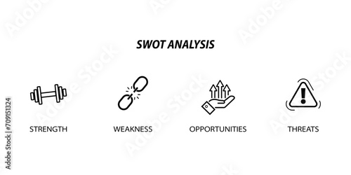 SWOT Analysis icons. Strengths, weaknesses, threats and opportunities, flat simple infographics design template. Business concept with 4 options, vector illustration. photo