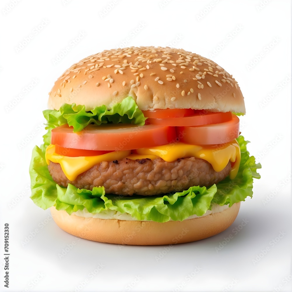 single hamburger with a slice of cheese tomato and lettuce single hamburger with a slice of cheese tomato and lettuce