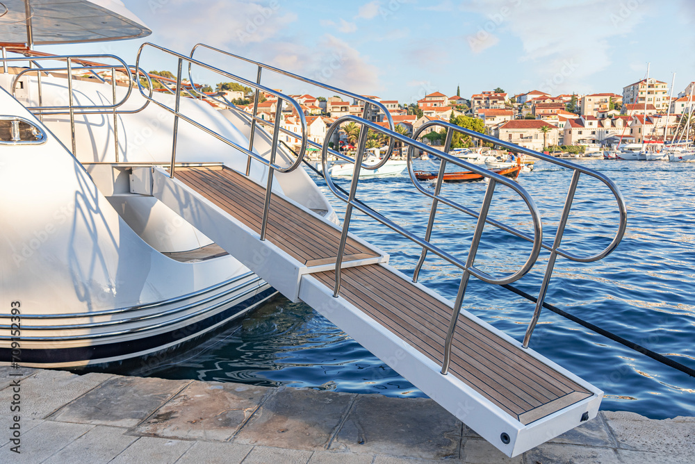 Deck of a ship or yacht with portholes.