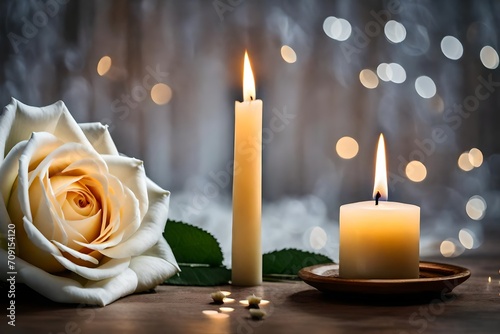 candle and rose petals