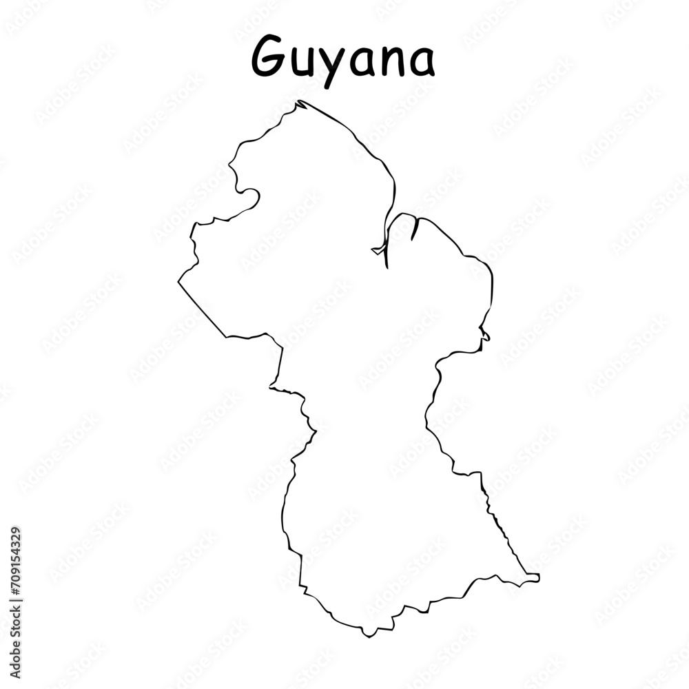 Guyana map of black contour curves on white background of vector illustration
