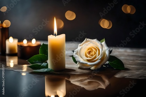candle and rose