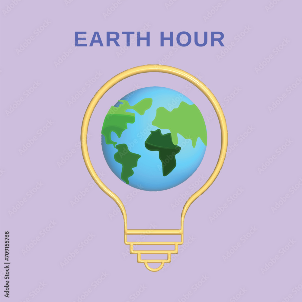 Earth Hour concept. Realistic 3d object cartoon style. Vector colorful illustration.