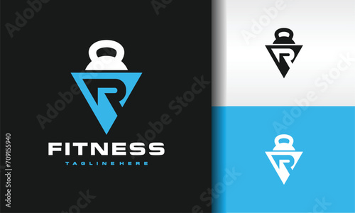letter R dumbbell fitness logo