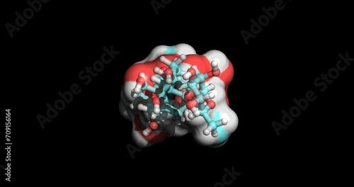 Ouabain, congestive heart failure and supraventricular arrhythmia drug, 3D molecule spinning on Y-axis, 4K photo