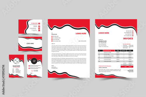 Professional business stationery design set. Corporate identity branding design. Business card, Id card,  Letterhead, Invoice Design.