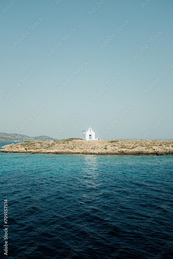 Church on a small island off the coast of Antiparos, Greece.