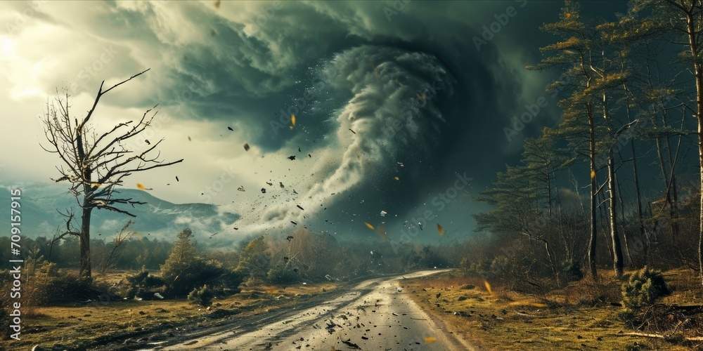 Powerful Tornado - destroying property with lightning in the background ...