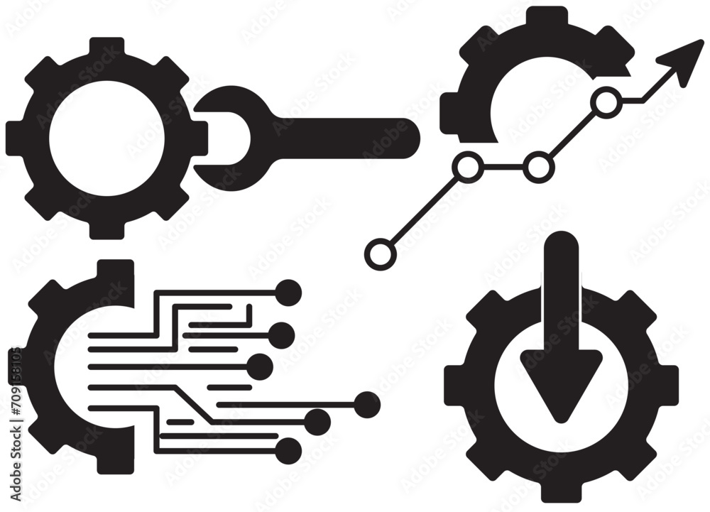 proses improvement icon, icon set, Gear set. Black gear wheel icons on white background - stock vector. proses improvement icon, icon set, Gear set. Black gear wheel icons on white background - stock vector.