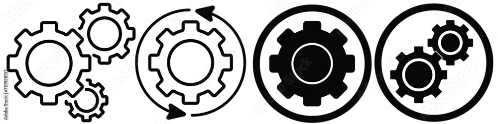 Proses Improvement icon, icon set, Gear set. Black gear wheel icons on white background - stock vector. Proses Improvement icon, icon set, Gear set. Black gear wheel icons on white background - stock vector.