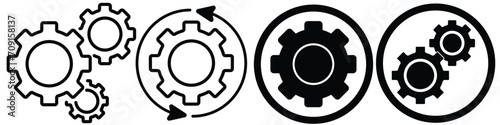 Proses Improvement icon, icon set, Gear set. Black gear wheel icons on white background - stock vector. photo