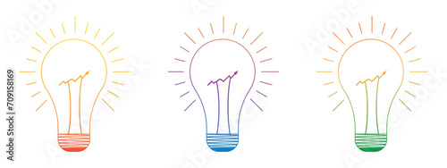 colorful light bulb idea set vector illustration with transparent background