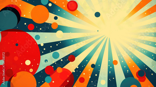 Vintage sun retro banner background. Colourful grunge sunburst. Vector illustration.