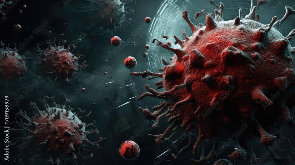 The virus is a 3D background of virus cells. - obrazy, fototapety, plakaty 
