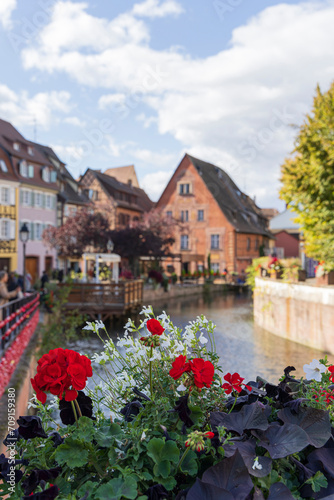 Scenic view of touristic village Colmar in the Haut-Rhin department and Grand Est region of north-eastern France.