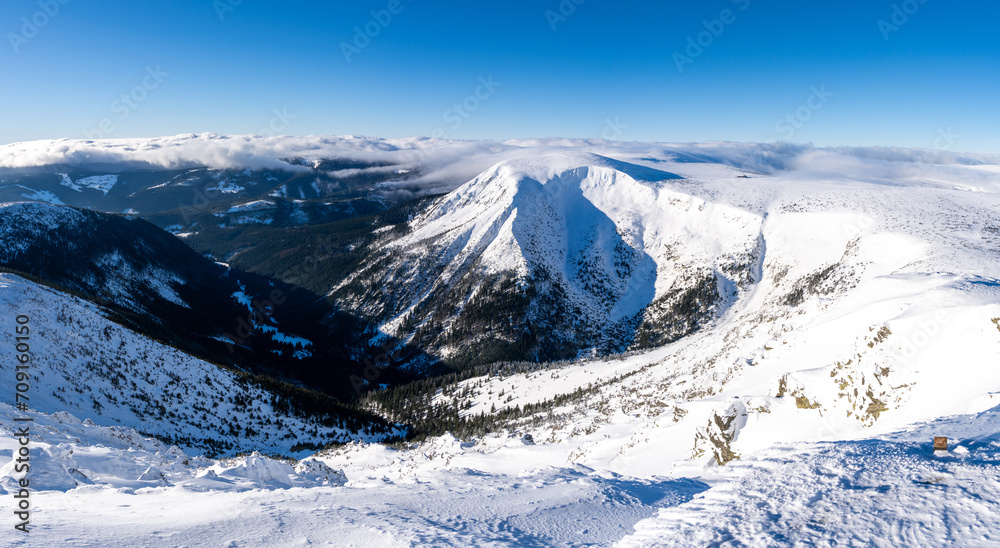 view on Giant mountains during sunny winter day in Poland