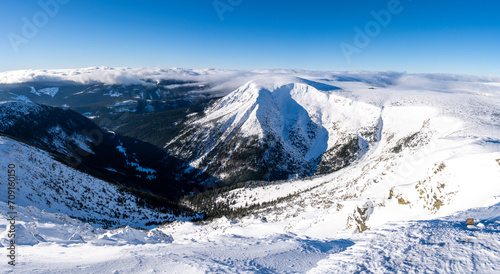 view on Giant mountains during sunny winter day in Poland