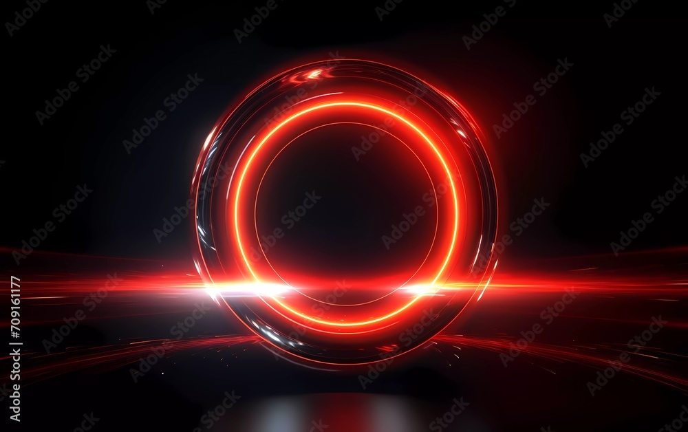 Abstract technology futuristic neon circle glowing silver and dark red light lines with speed motion blur effect on background