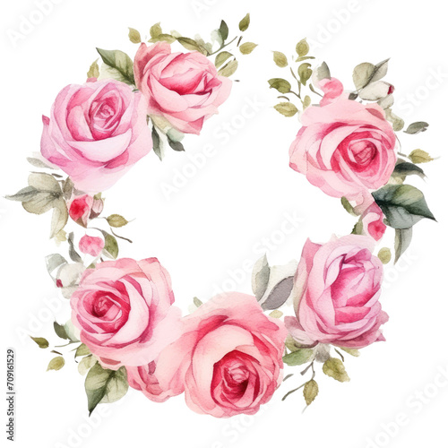 Wreaths, floral frames, watercolor flowers pink roses Illustration transparent background © Jo