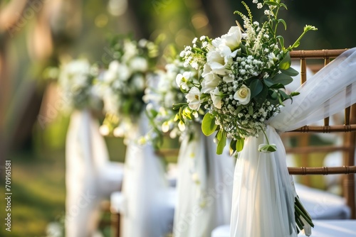 Spring wedding ceremony settings in the garden with flowers
