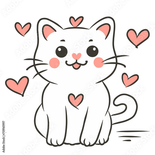 adorable white cat graphic for lovers