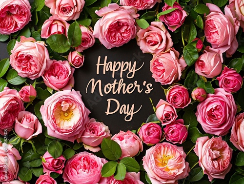 Pink roses frame for mother's day celebration. Background, backdrop, wishing card. 