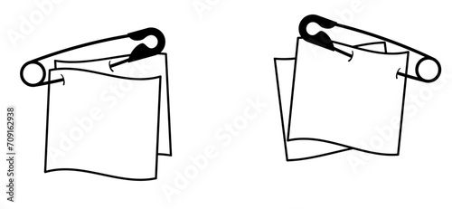Safety pin. Pierced and clipping path. Vector safetypin icon. Pins, memo messages, notepads. Empty, blank notepaper of meeting reminder, to do list and notice for information notes. Paper sticky notes