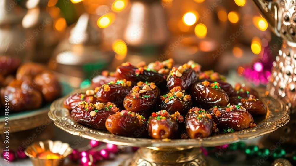 Eid Mubarak - Festive Ramadan Date Dessert in a Vibrant Celebration Setting