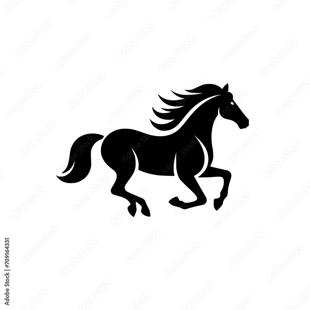 Vector logo of a running horse. black and white professional logo of a horse. can be used a logo, watermark, or emblem.