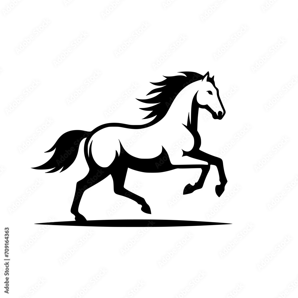 Vector logo of a running horse. black and white professional logo of a horse. can be used a logo, watermark, or emblem.