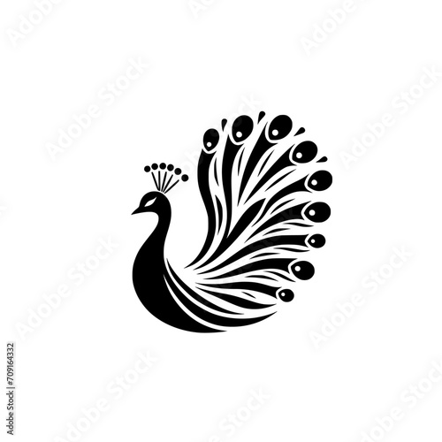 Black and white professional logo of a peacock. Silhouette illustration of a peacock. vector logo for emblem, watermark, tattoo.