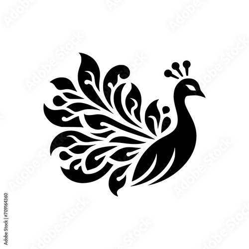 Black and white professional logo of a peacock. Silhouette illustration of a peacock. vector logo for emblem, watermark, tattoo.