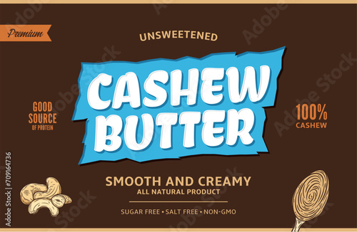 Cashew butter label or packaging design template. Vector cashew nuts illustration