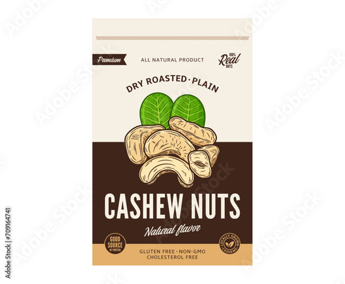 Vector cashew nuts packaging design template. Vector cashew nuts illustration