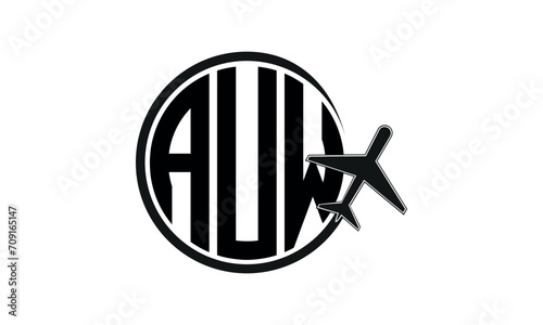 AUW three initial letter circle tour & travel agency logo design vector template. hajj Umrah agency, abstract, wordmark, business, monogram, minimalist, brand, company, flat, tourism agency, tourist