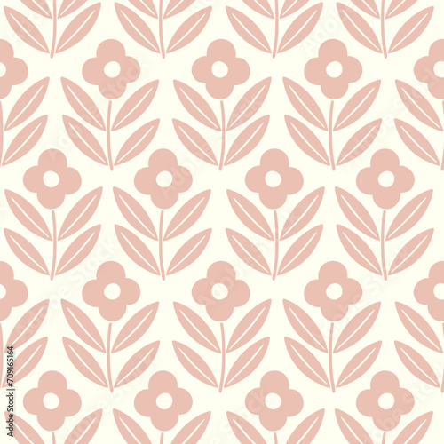 Hand drawn decorative doodle flowers seamless pattern, silhouette scandinavian simple flower texture