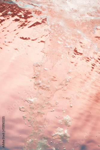 splashing water with bubbles on a pink background, close-up