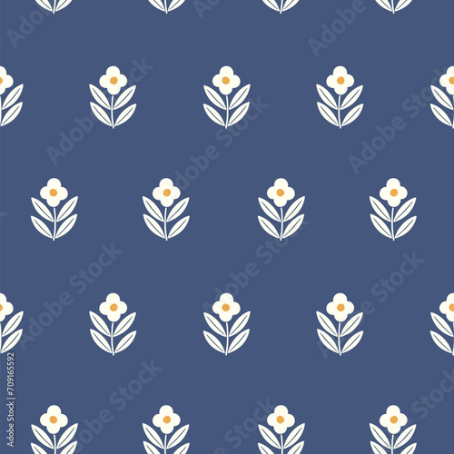 Hand drawn decorative doodle flowers seamless pattern, silhouette scandinavian simple flower texture