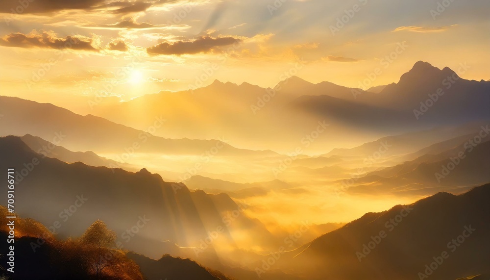 sunrise over mountains in yellow