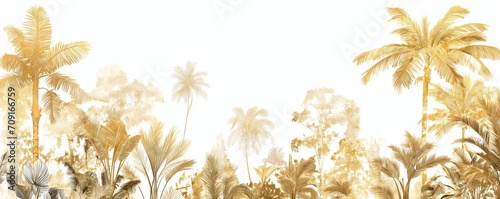 Golden Jungle Dream: Elegant White and Gold Tropical Wallpaper Design