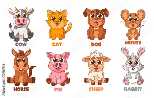 Cartoon Pets Cow, Cat, Dog and Mouse, Horse, Pig Sheep or Bunny Adorable Animals Captivating Audiences With Their Charm