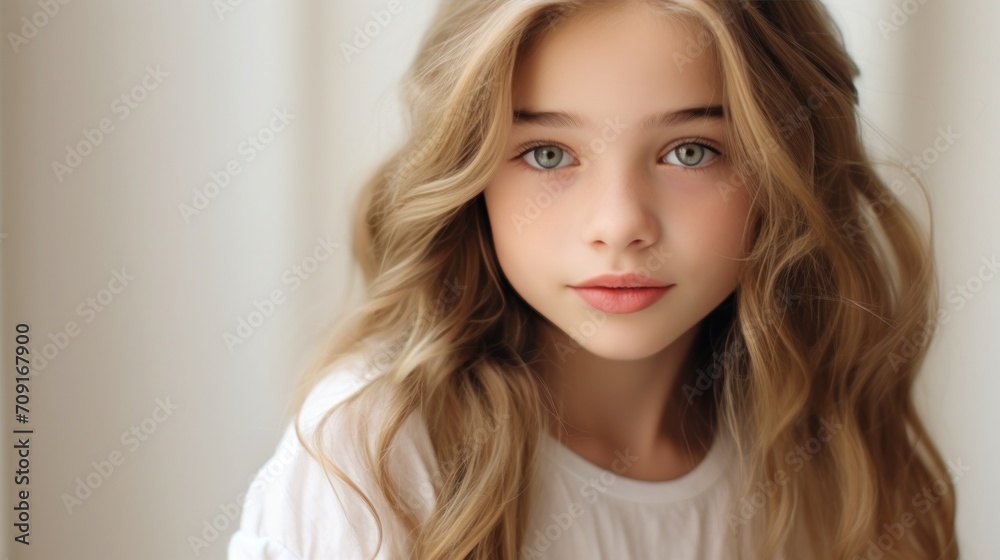 portrait of a beautiful young caucasian white American model teen girl looking forward. child ad with copy space, children, beauty, pretty portrait of a beautiful young caucasian white American model teen girl looking forward. child ad with copy space, children, beauty, pretty