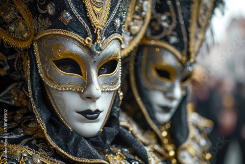 Carnaval de Venecia en Italia: Máscaras elegantes y trajes tradicionales en el carnaval veneciano