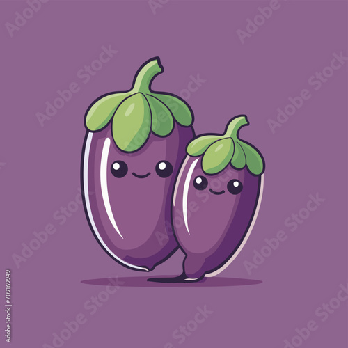 Cute eggplant aubergine cartoon illustration vector design