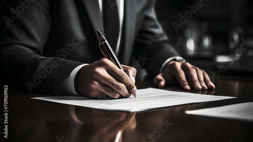 Businessman signing a contract - close-up shot - legal document - - formal agreement - binding document  photo