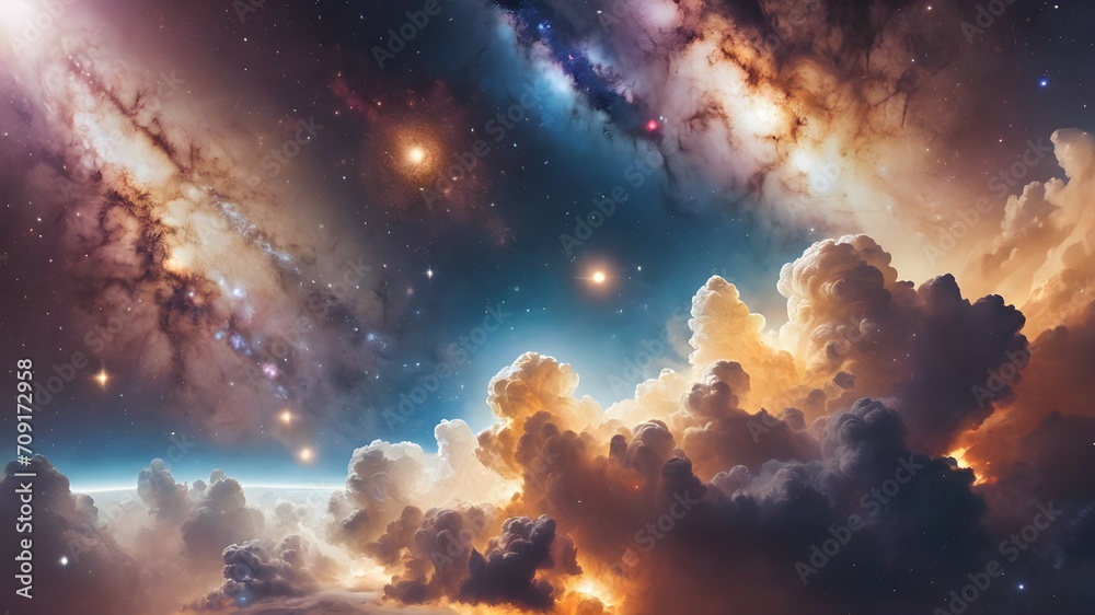 Milky way with clouds in space, space background